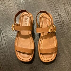 Schutz Wavy Ankle Strap Platform Sandals Women's Leather Brown